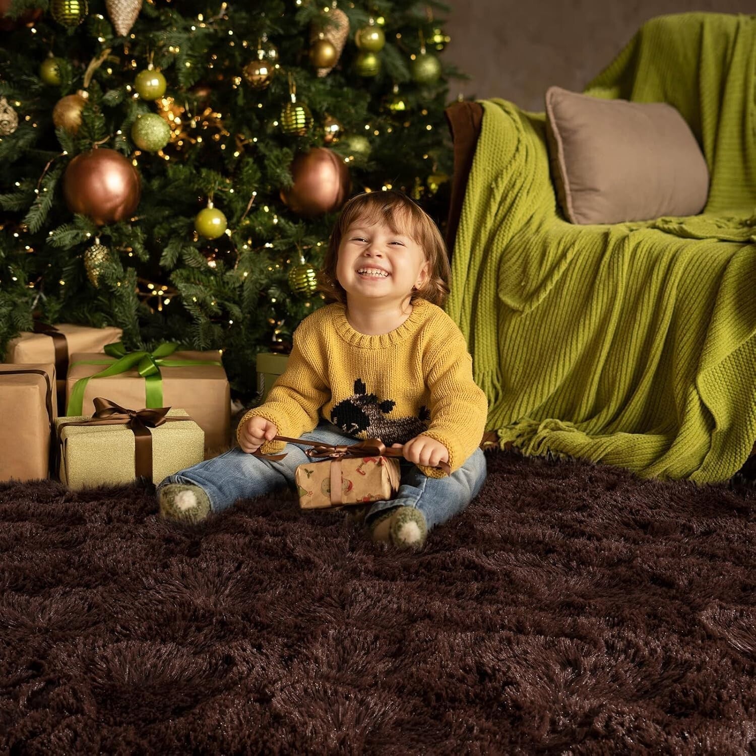 Cozy Solid Chocolate 6x9 Feet Shag Rug - Soft, Safe, and Easy to Clean for Homes