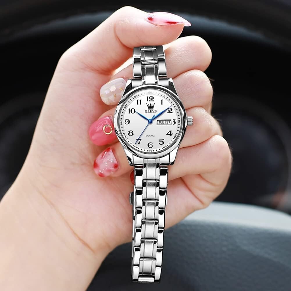 Elegant Women's Stainless Steel Waterproof Watch - Gold & Silver Large Dial
