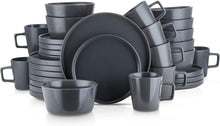 Load image into Gallery viewer, Hand-Painted Gray Matte Stoneware Dining Set for 8 - Dishwasher Safe &amp; Stylish