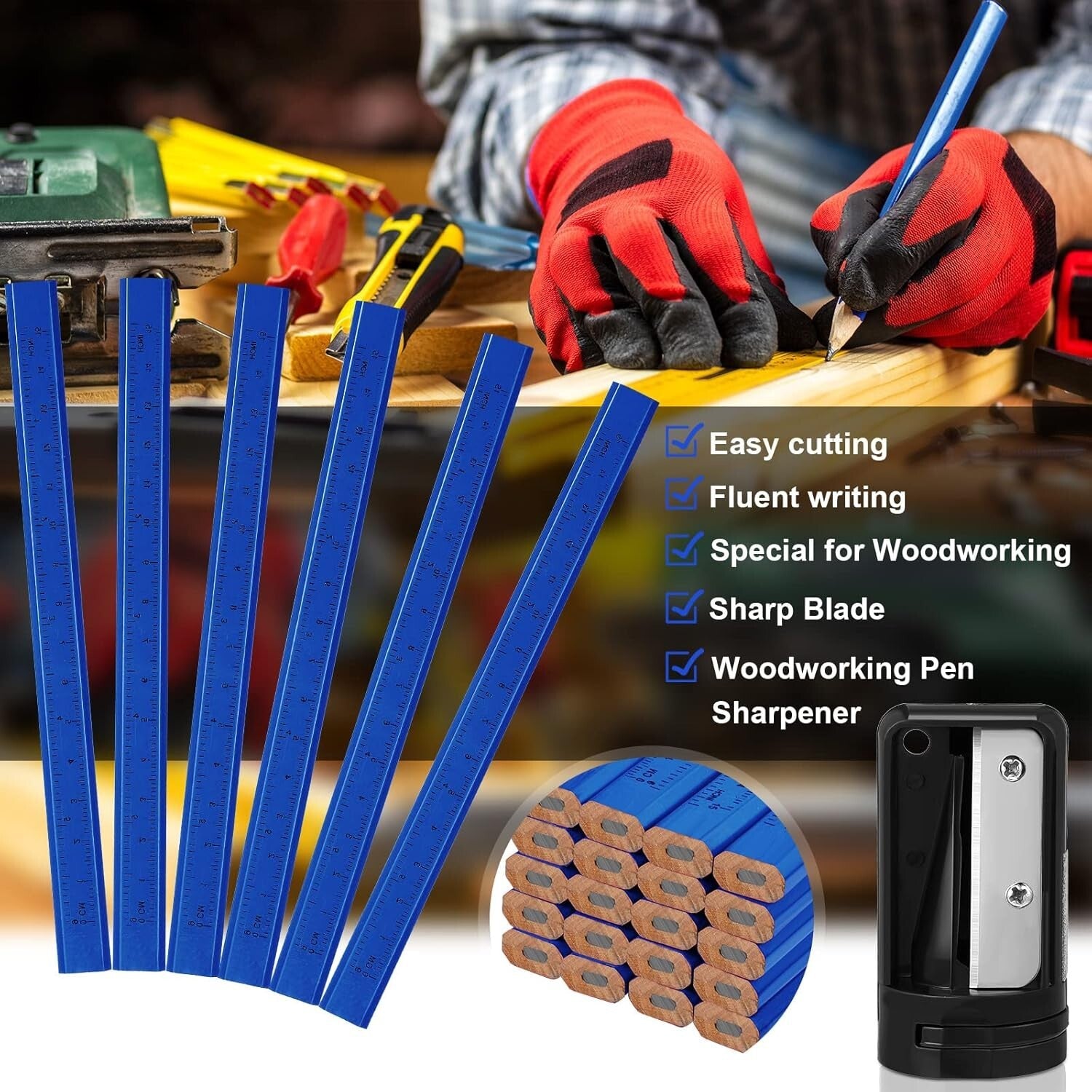 Professional Woodworking Pencils & Sharpeners Set - 200 Pcs for Accurate Marking