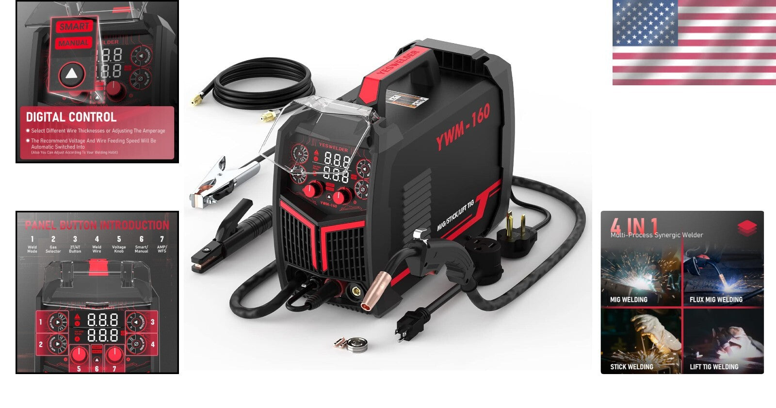 Portable 4-in-1 MIG Welder with Synergic Control & LED Display - 110V/220V
