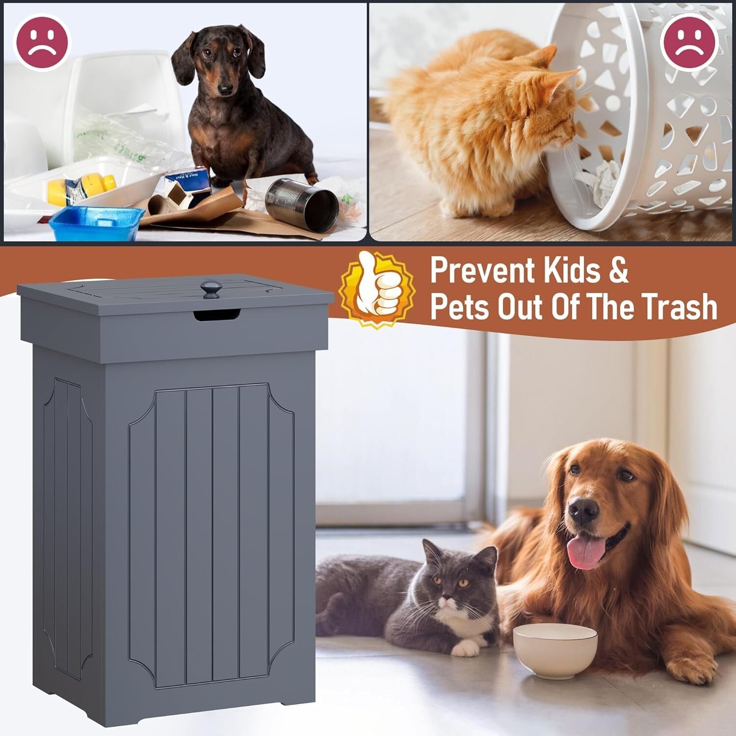 Elegant 13 Gallon Trash Bin with Lid - Durable Eco-Friendly Wooden Design