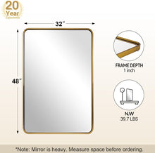 Load image into Gallery viewer, Luxury 48x32 Gold Vanity Mirror - Anti-Rust Stainless Steel Frame for Bathroom
