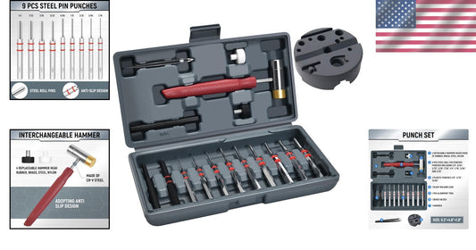 Versatile Steel Pin Punch Set with Hammer & Bench Block – Repair Tool Essentials