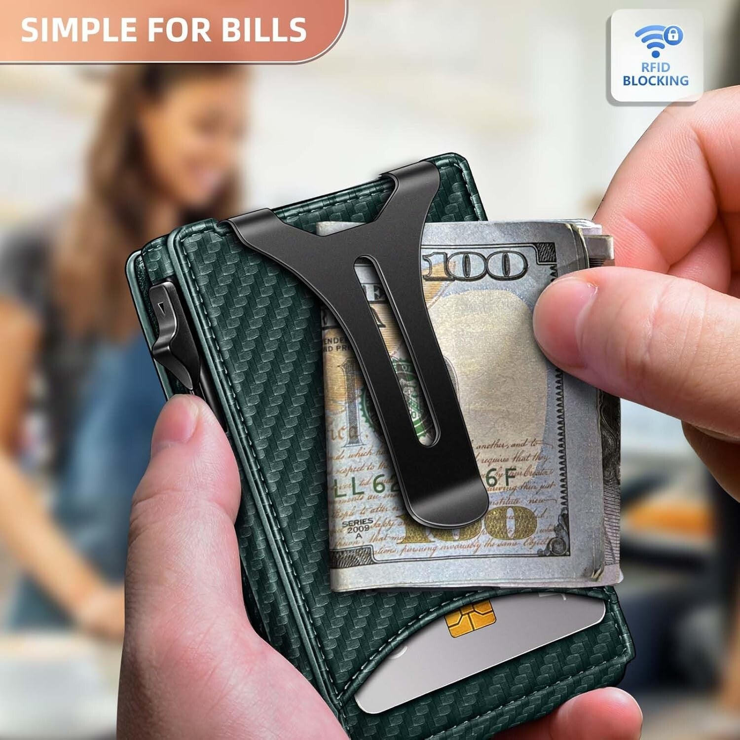 Men's Gift Wallet - Slim Carbon Fiber Case with Magnetic Closure & 9 Card Slots