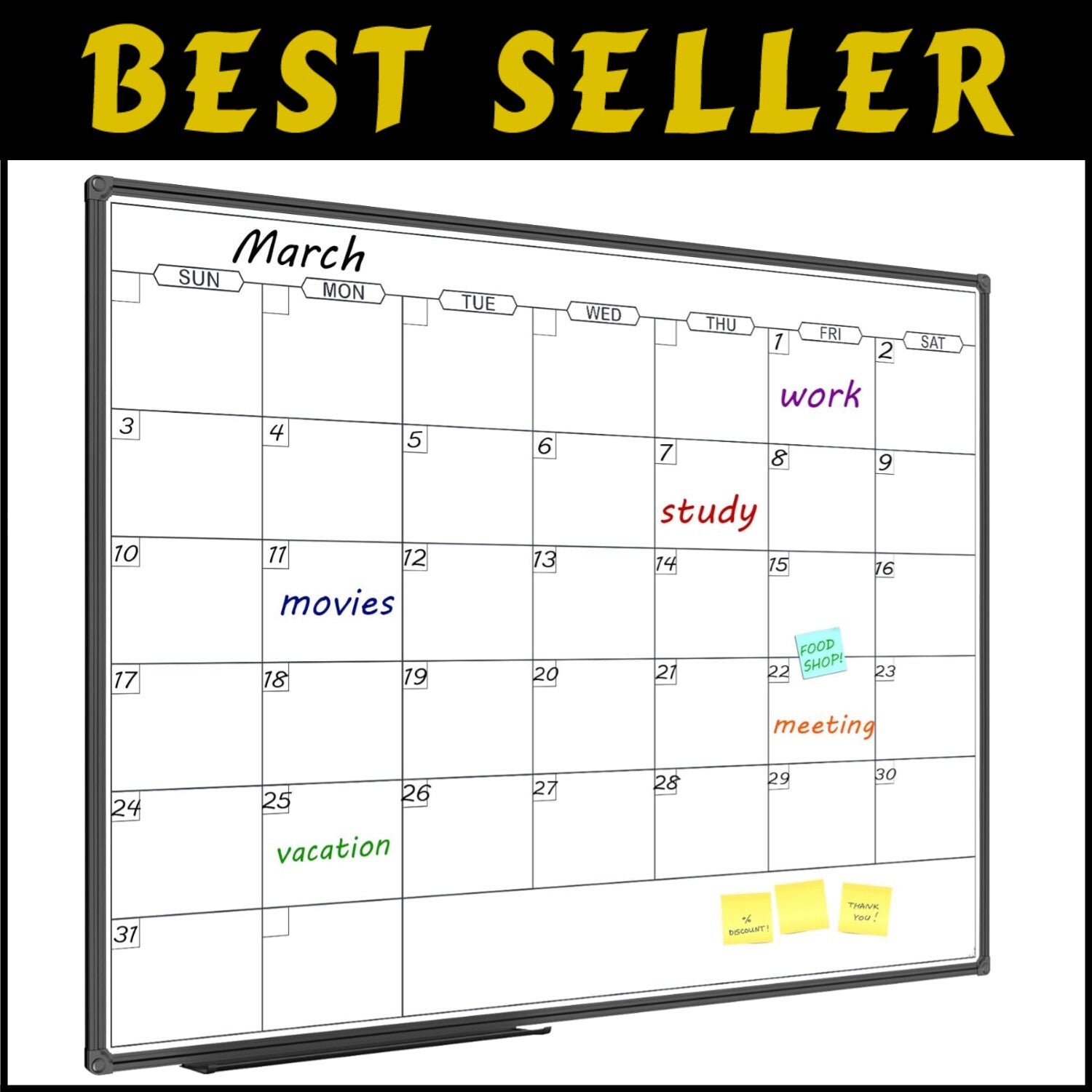 Large 48X36 Magnetic Whiteboard Calendar - Scratch-Resistant for Office & Home