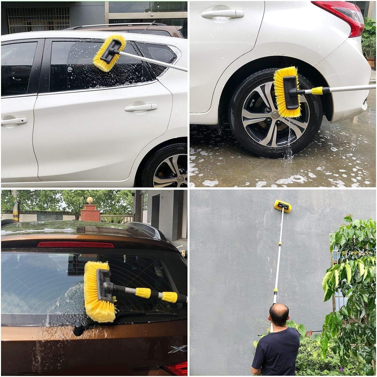 Aluminum Telescopic Car Wash Brush with Soft Bristles & Hose Connector - 5-12 Ft