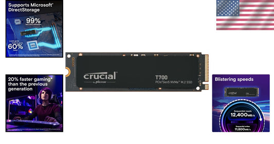 High-Speed 2TB T700 NVMe Solid State Drive - DirectStorage Enabled for Gamers