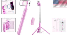 Load image into Gallery viewer, Aluminum 62-Inch Pink Selfie Stick &amp; Phone Tripod with Magnetic Hold and Remote
