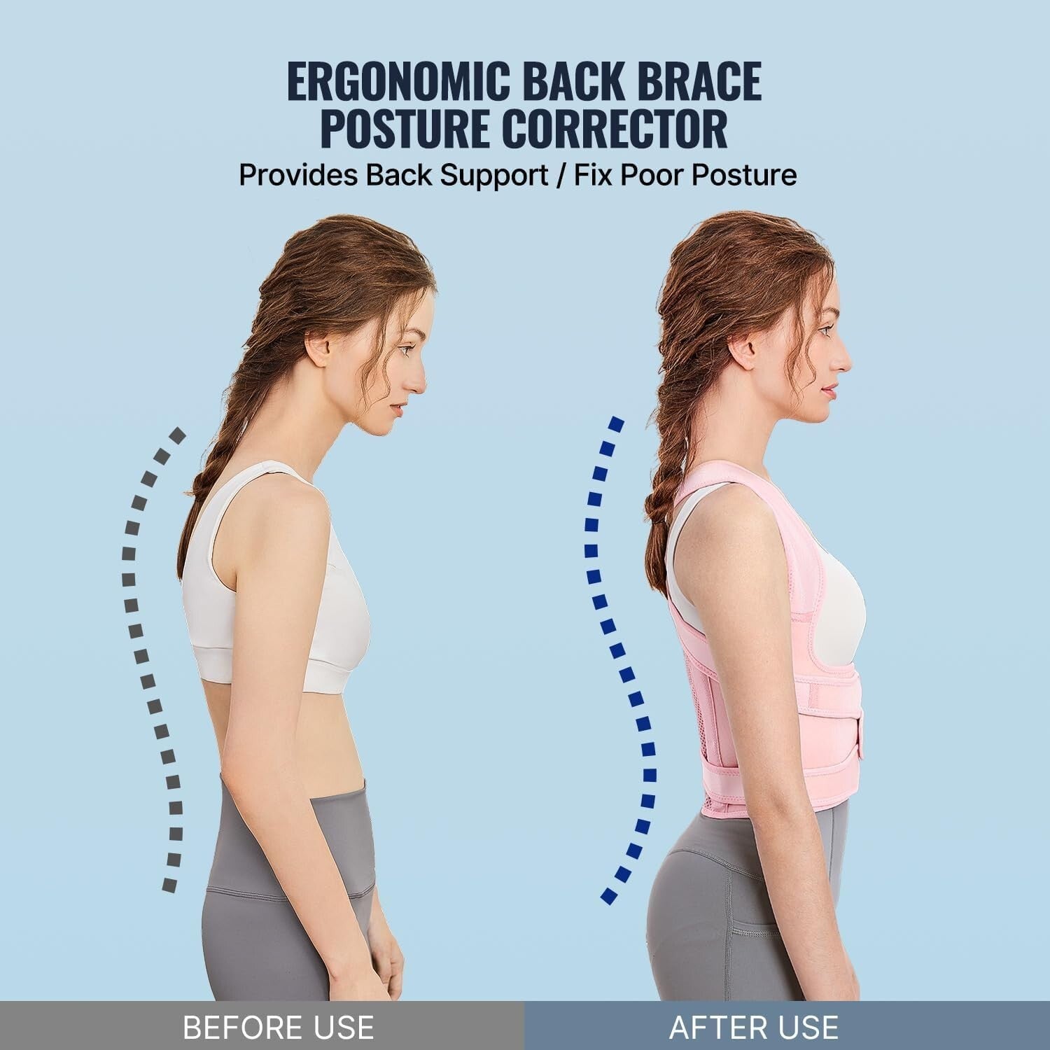 Lightweight Adjustable Upper and Lower Back Support Posture Corrector for Women