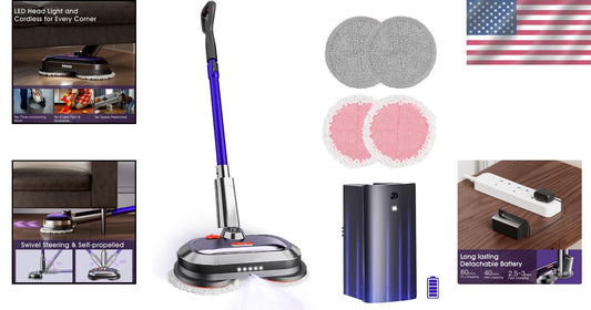 Multi-Surface Electric Mop with Detachable Battery & Deep Cleaning LED Headlight