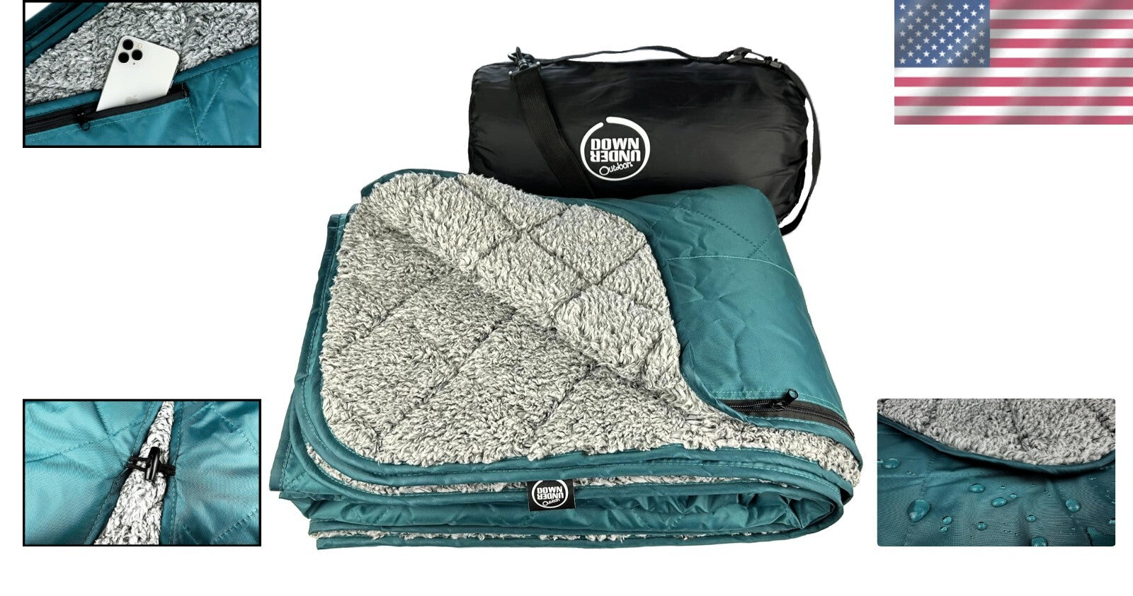 Luxury Teal Quilted Fleece Blanket - Waterproof & Essential for Outdoor Events