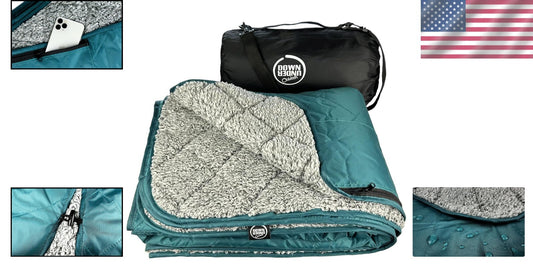 Luxury Teal Quilted Fleece Blanket - Waterproof & Essential for Outdoor Events