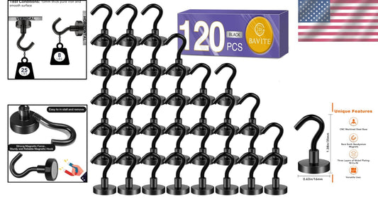 Easy Assemble Magnetic Hooks - 25LB Capacity, Maximize Space with 120 Pieces