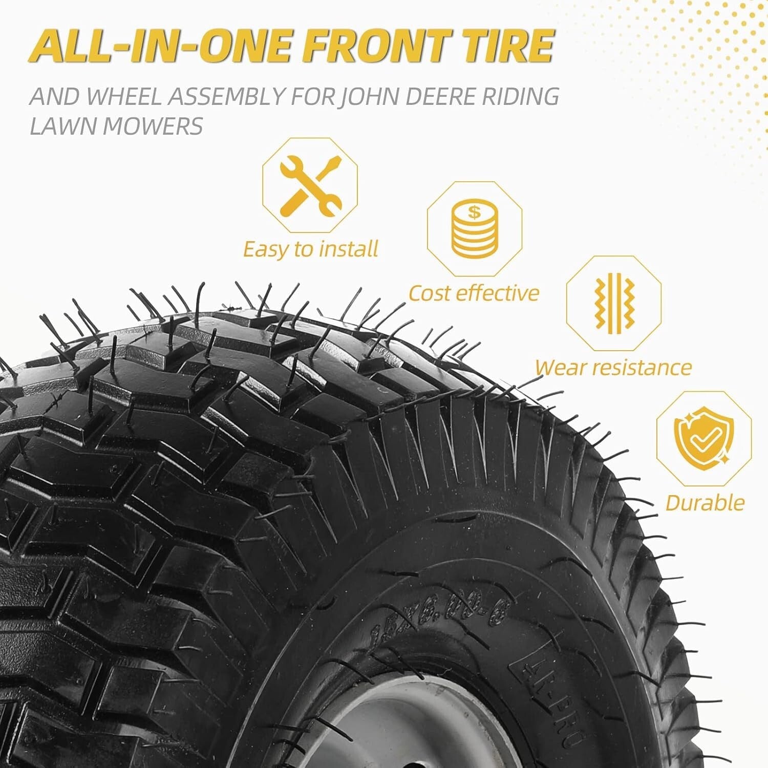 4-Ply 15 x 6.00-6 Tire & Wheel Assembly - Ideal for John Deere Riding Mowers