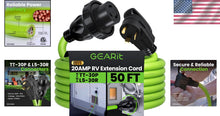 Load image into Gallery viewer, Bright Green 50ft 20 Amp Heavy-Duty RV Extension Cord with Twist Lock Adapter