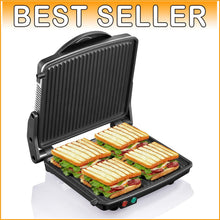 Load image into Gallery viewer, Gourmet Sandwich Maker with Non-Stick Plates, Stainless Steel, and 180° Opening
