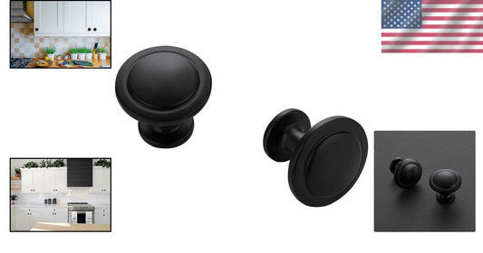 Universal Round 1-1/4 Inch Matte Black Knobs for Cabinets & Dressers - 40 Pack