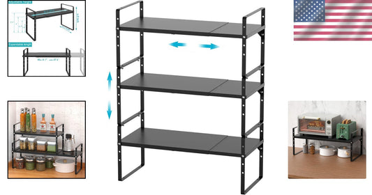 Expandable 3-Pack Stainless Steel Shelf Riser for Kitchen & Garage Organization