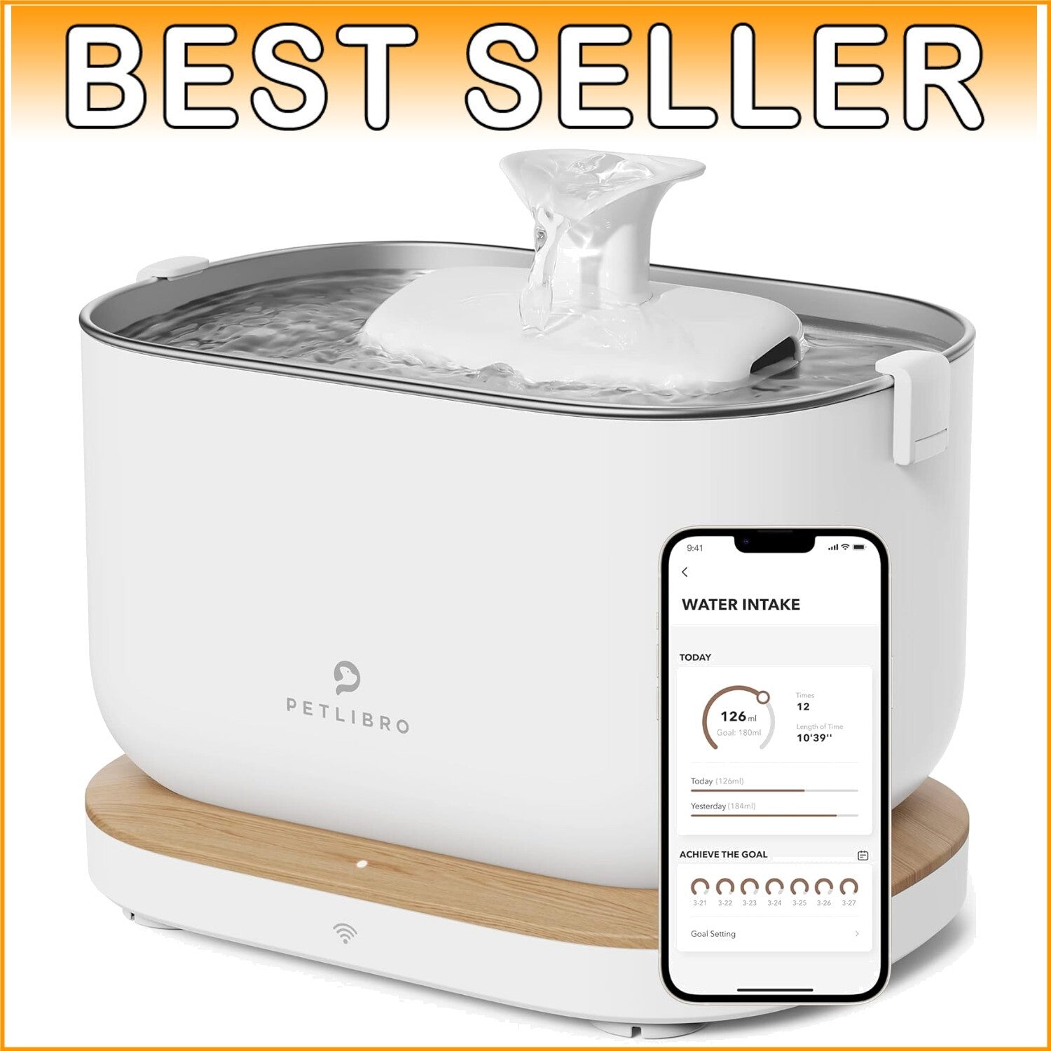 Pet Water Fountain with 304 Stainless Steel Tray - Wi-Fi Enabled 2.5L Capacity