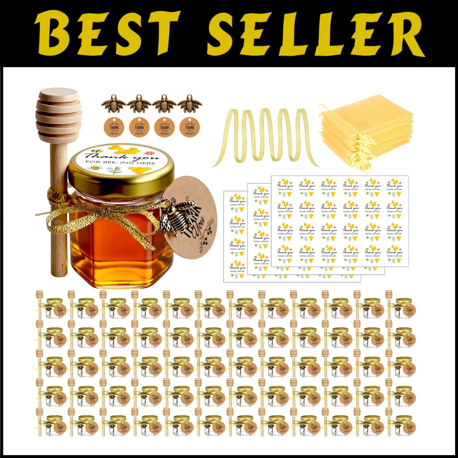 Elegant Mini Honey Jars with Dipper - Perfect Party & Wedding Favors - 60 Pack