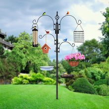 Load image into Gallery viewer, Sturdy Metal Bird Feeder Pole with Water Dish - Adjustable &amp; Decorative Black