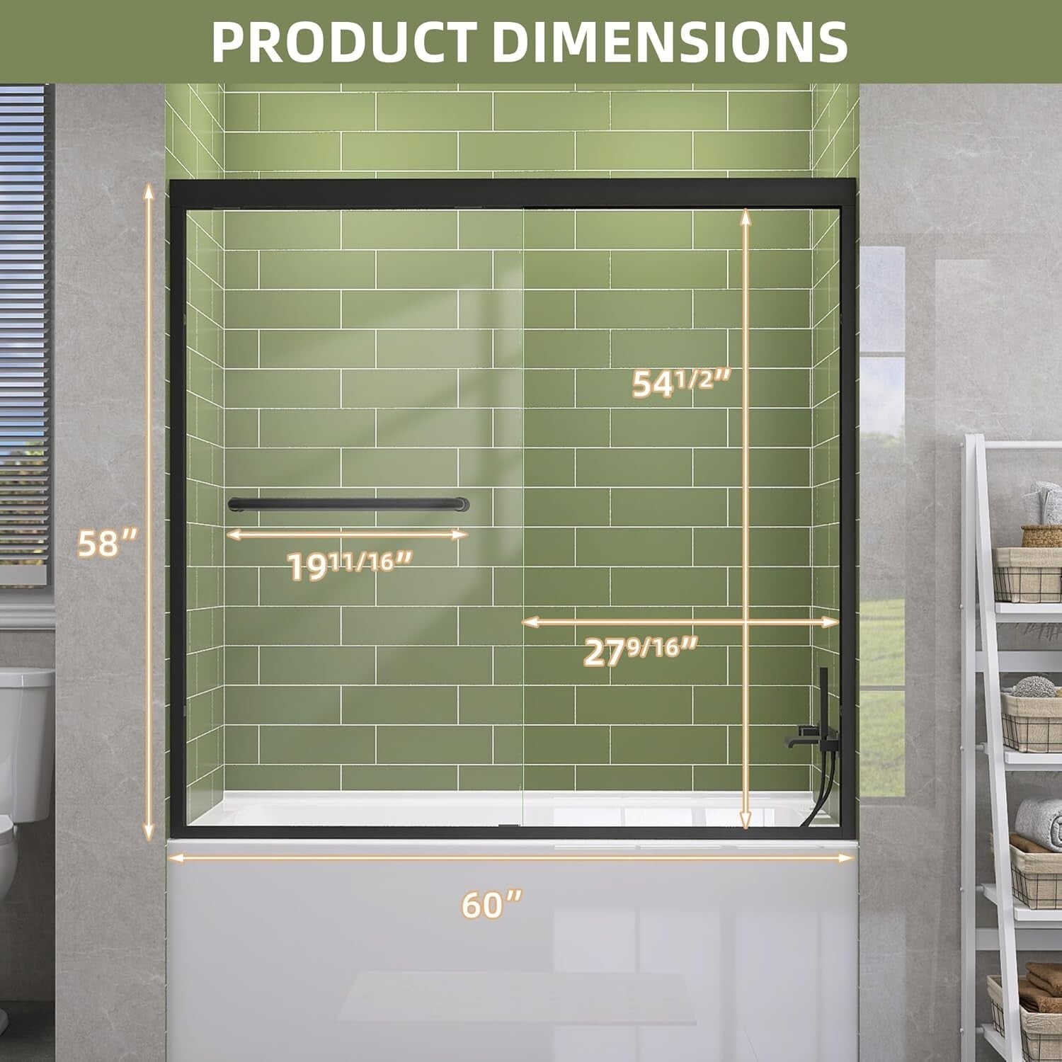 Versatile Reversible 60 in. Tub Shower Door - Anti-Crash Design in Matte Black