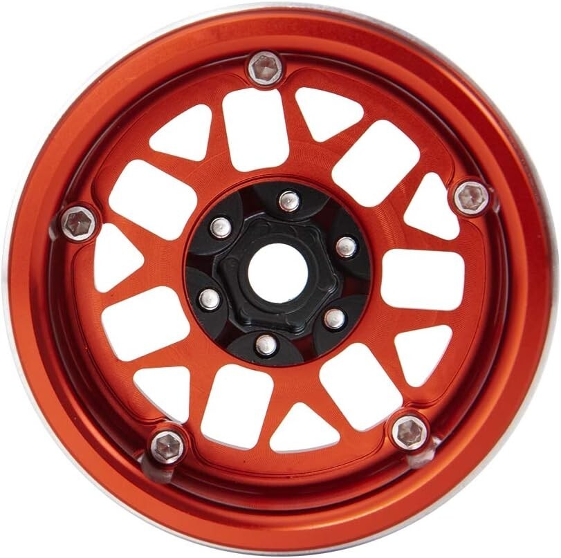 Stylish Red Beadlock Wheels - Upgrade Your 1/10 RC Crawler's Performance