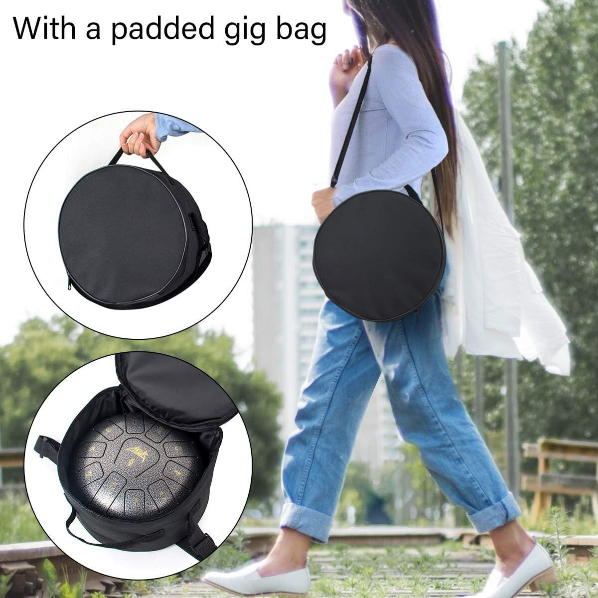 10-Inch Titanium Alloy Steel Tongue Drum with Mallets & Carry Bag - C Key