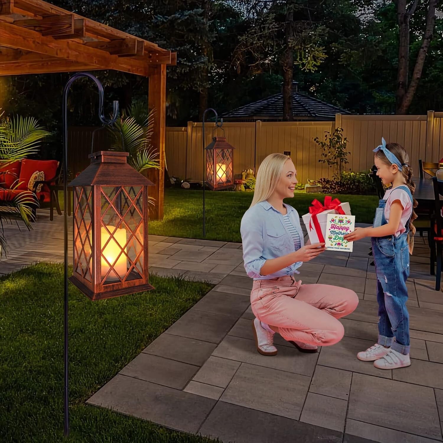 Waterproof Solar Powered 14" Lanterns – Stylish Flickering Candle for Outdoors