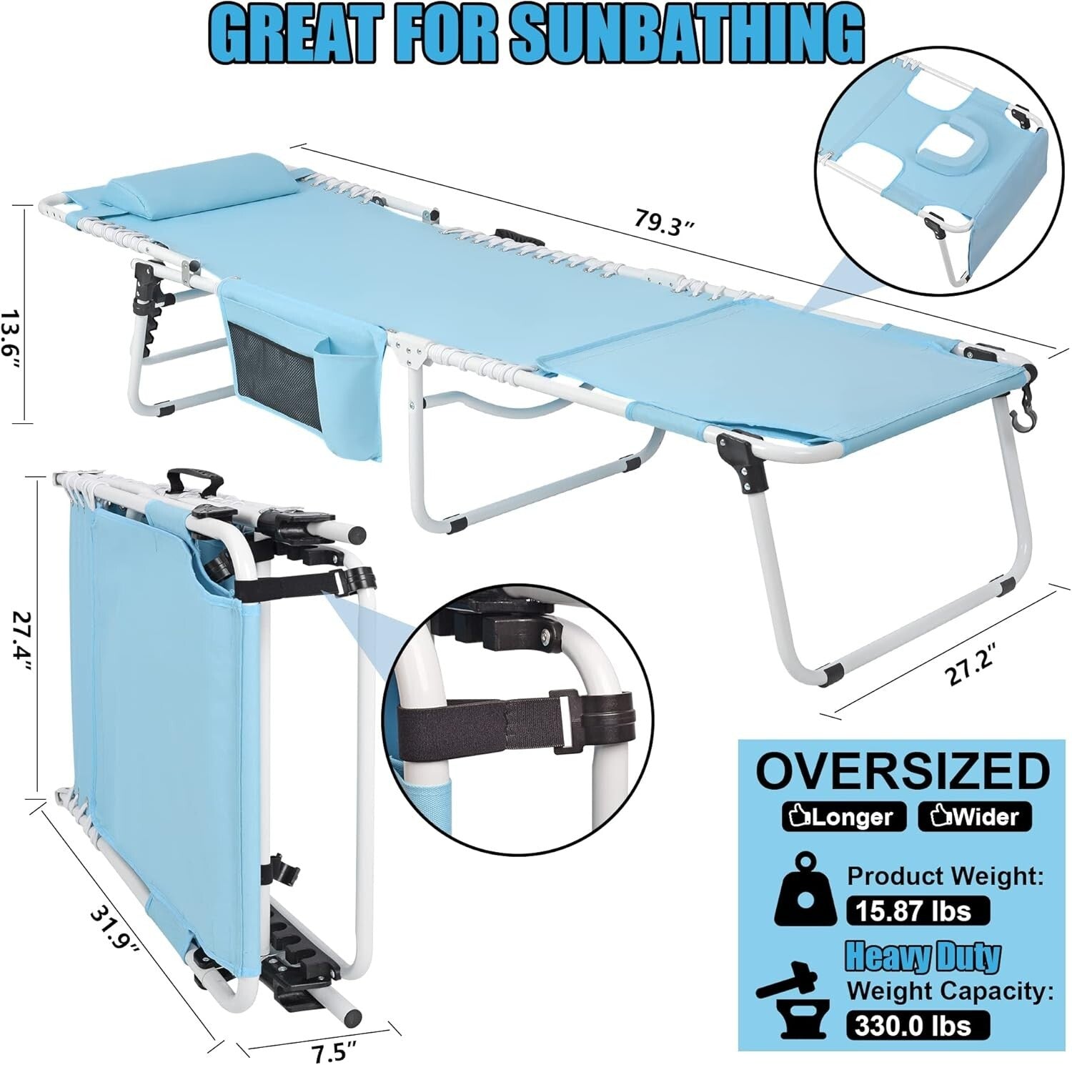 Durable Portable Tanning Chair with Face Hole - Perfect for Poolside Relaxation