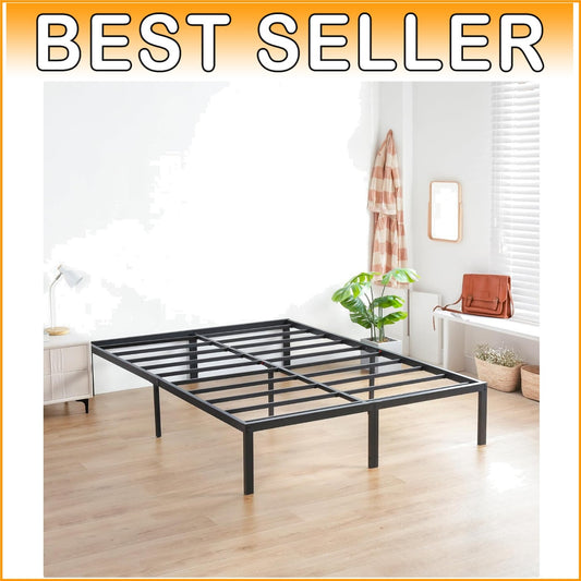 Elegant Black King Size Platform Bed Frame - 14'' Heavy Duty & Easy Assembly