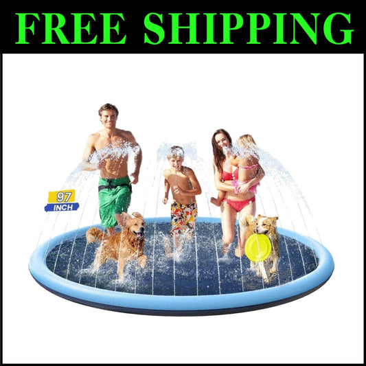 Extra Large 97-Inch Dog Splash Pad - Non-Slip Water Play for Kids & Pets
