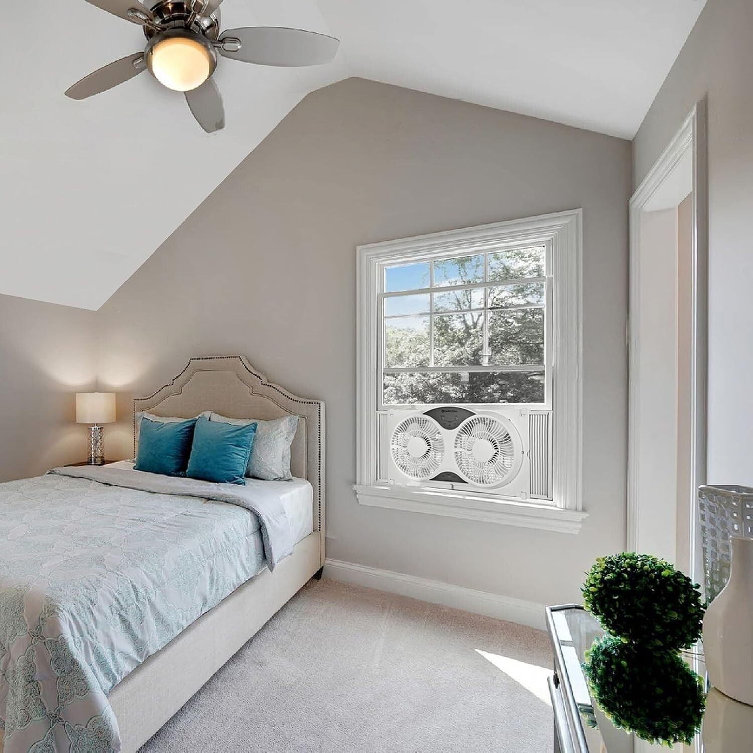 9-Inch Reversible Window Fan with Remote - 3 Speed Dual Airflow & Bug Screen