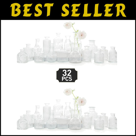Elegant Clear Glass Bud Vase Set of 32 - Vintage Style for Centerpieces