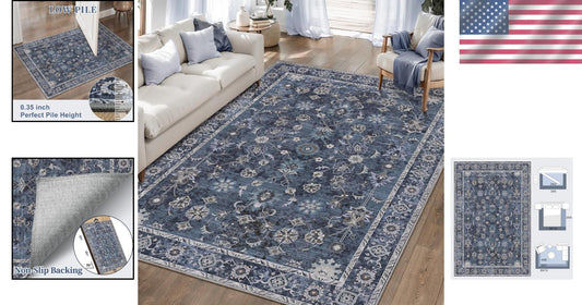 8x10 Vintage Floral Area Rug - Soft Washable, Non-Slip for Elegant Living Rooms