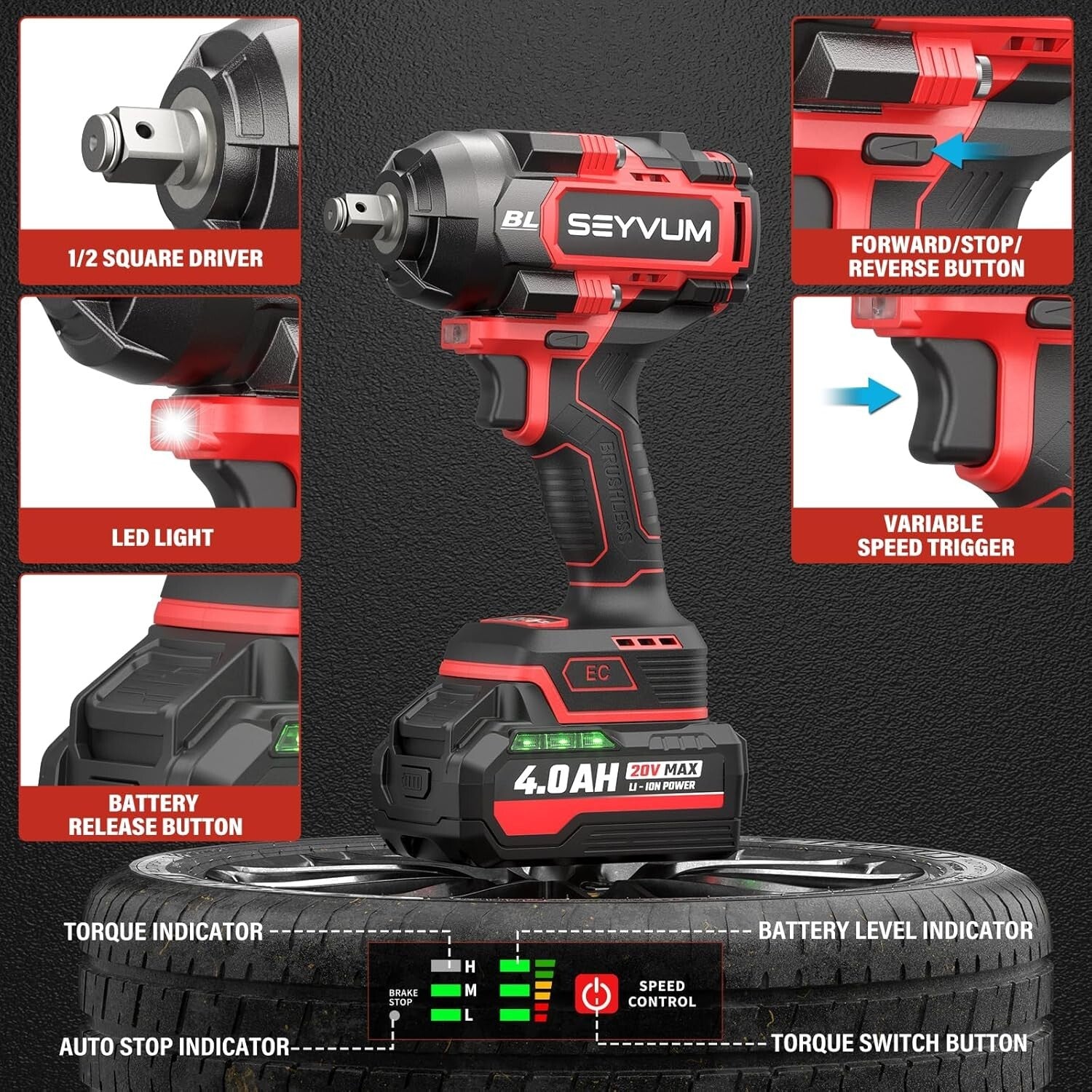 20V Cordless Electric Impact Driver - 3500 RPM, LED Light & 6 Sockets Included