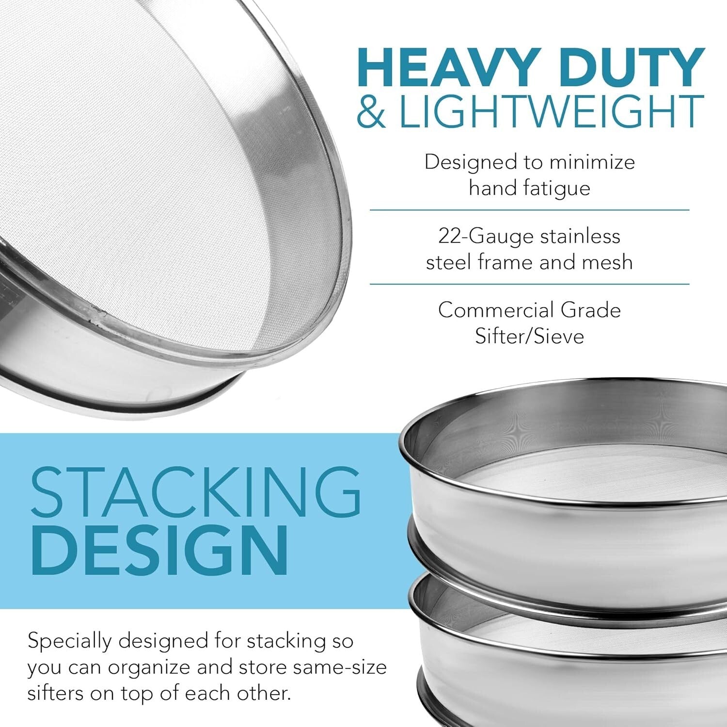 Heavy Duty 12" Dishwasher Safe Flour Sieve - Commercial-Grade Baking Essential