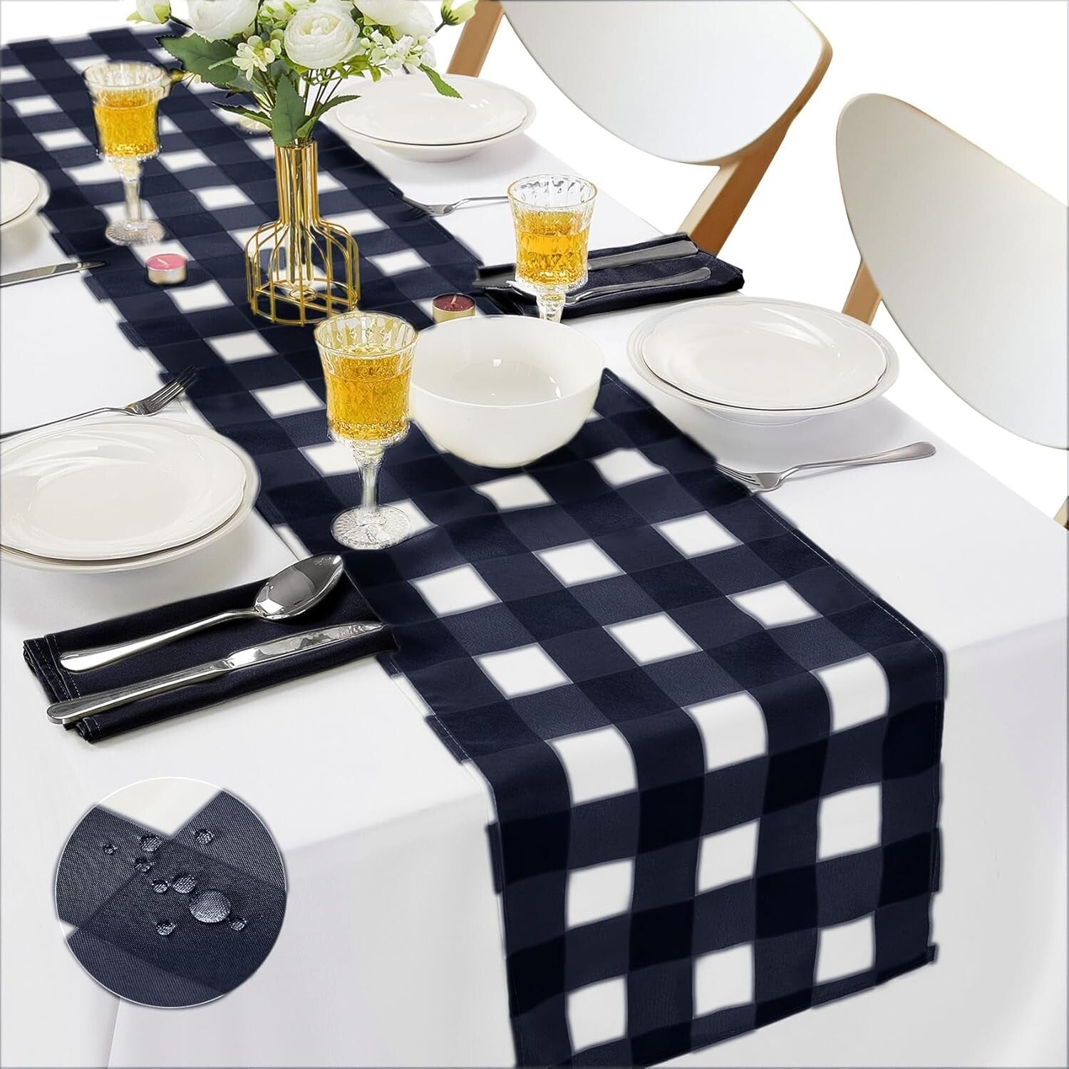 Durable Waterproof Table Runners - 12-Pack 14x108 Gingham for Parties & Weddings