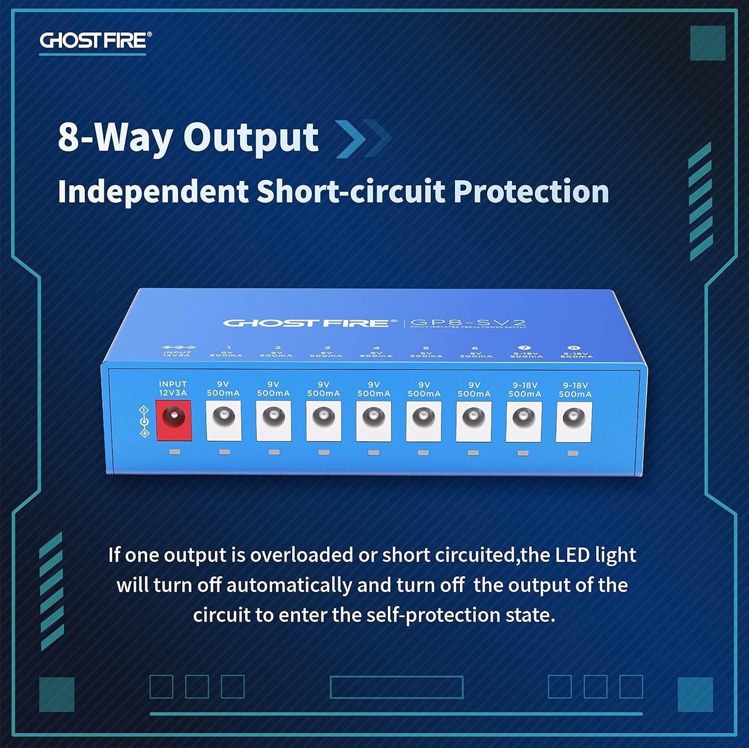 GHOST FIRE Compact Pedal Power Supply with 5V USB - Short Circuit Protection