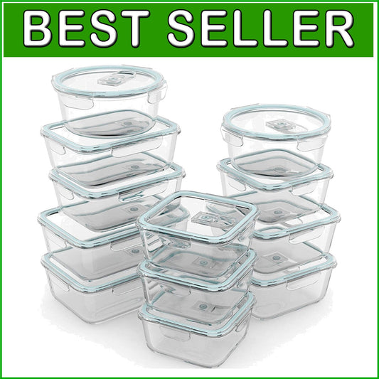 Versatile 24-Piece Glass Food Containers - Airtight, Dishwasher & Microwave Safe