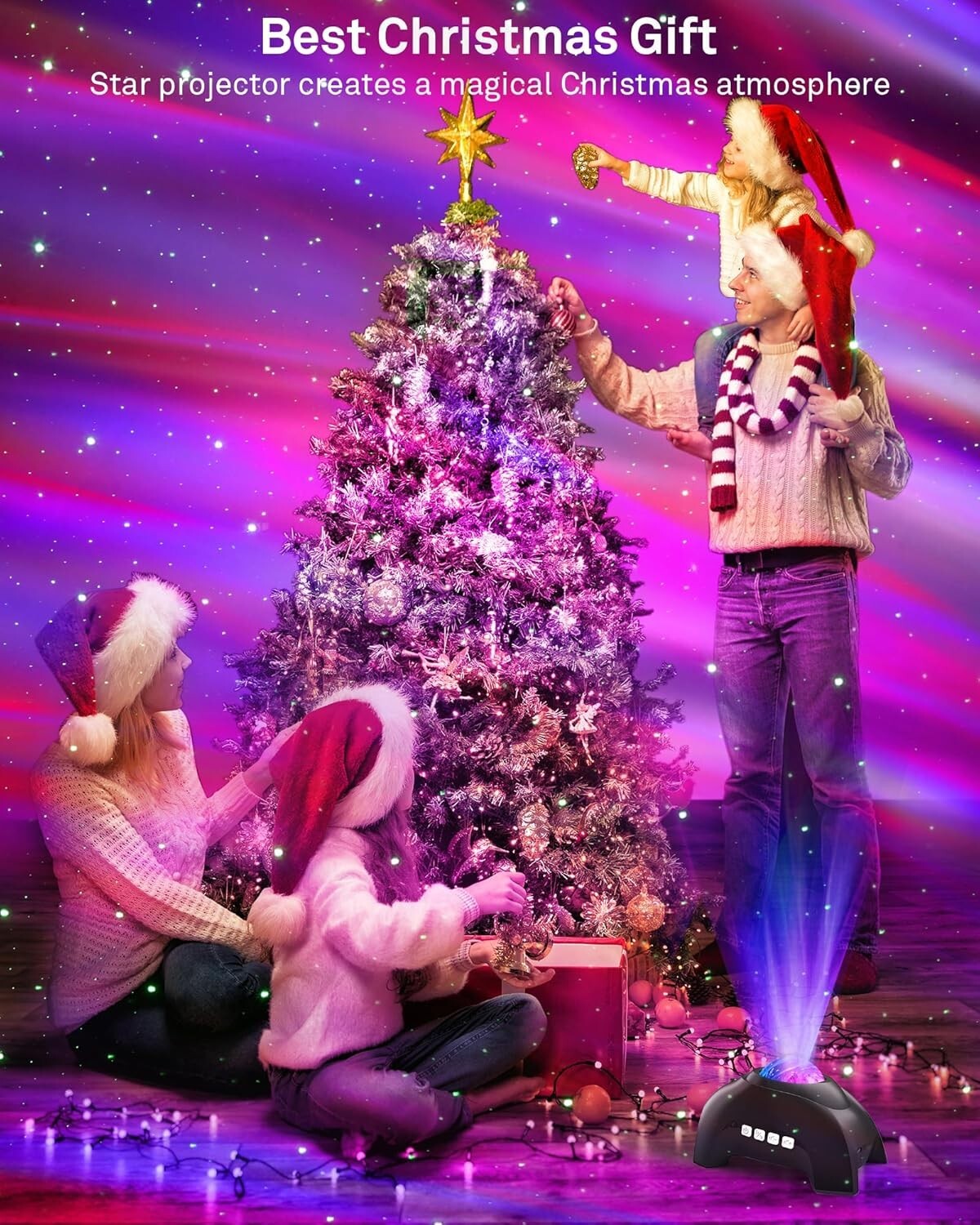 Black Aurora Projector & Music Speaker Combo for Kids & Adults – Tabletop Design