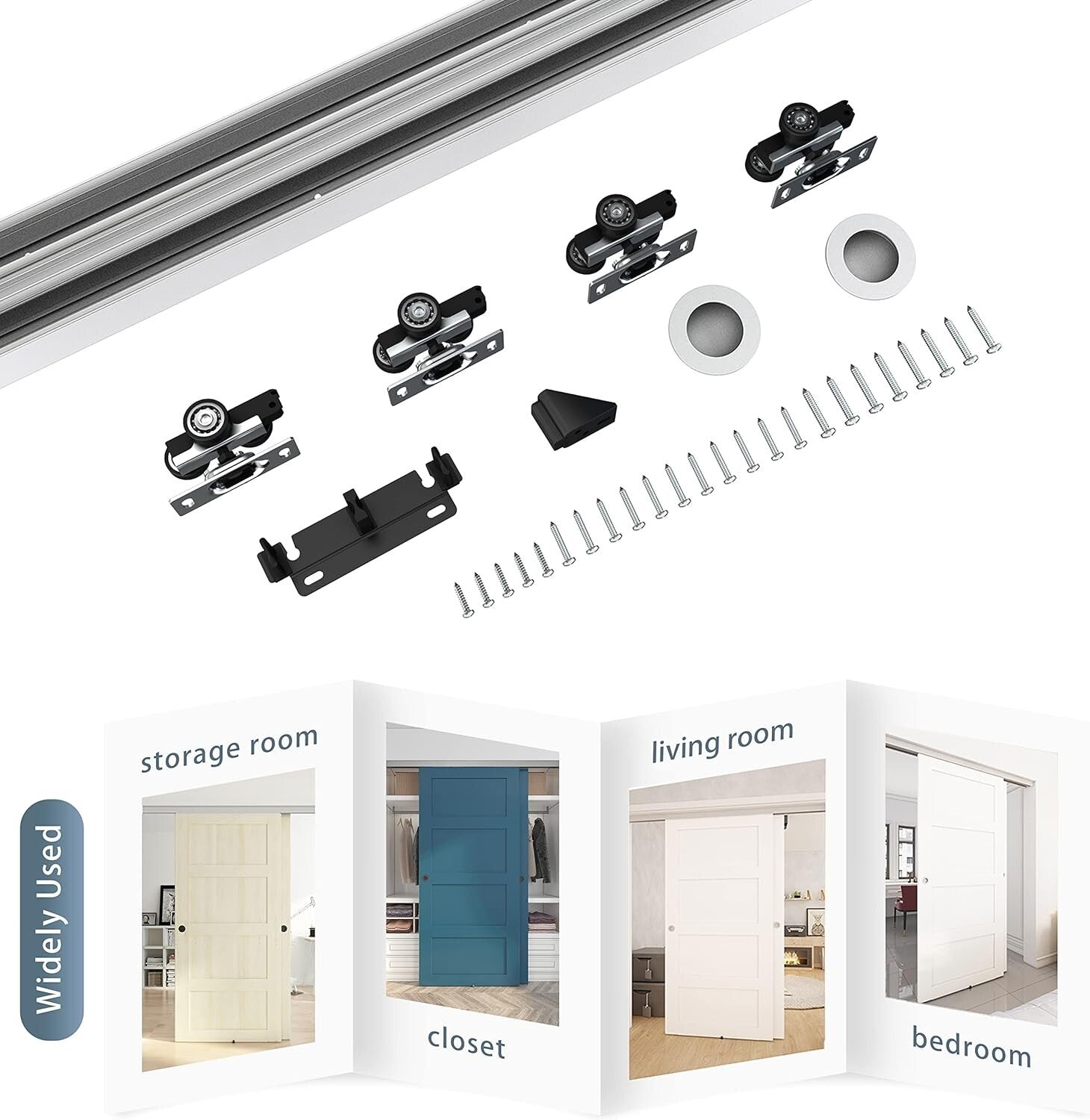 72" Aluminum Sliding Closet Door Hardware Set - Smooth & Quiet Operation