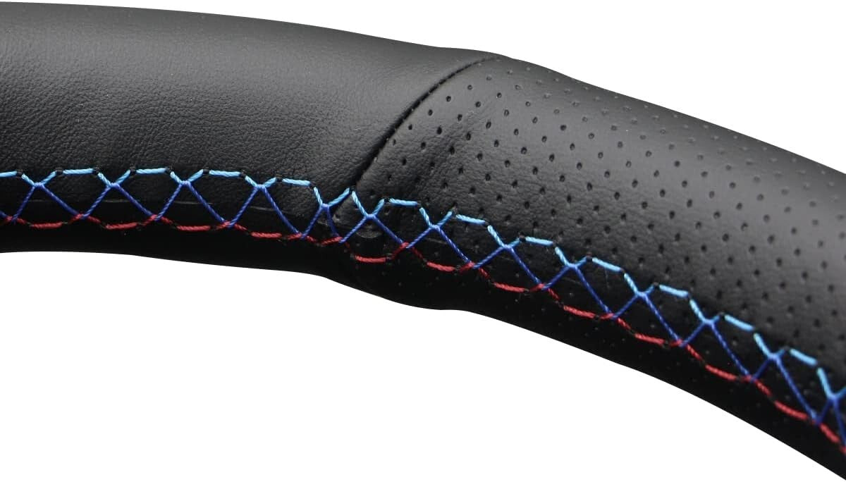 BMW M Sport Steering Wheel Cover - Black Genuine Leather with Stylish Stitching