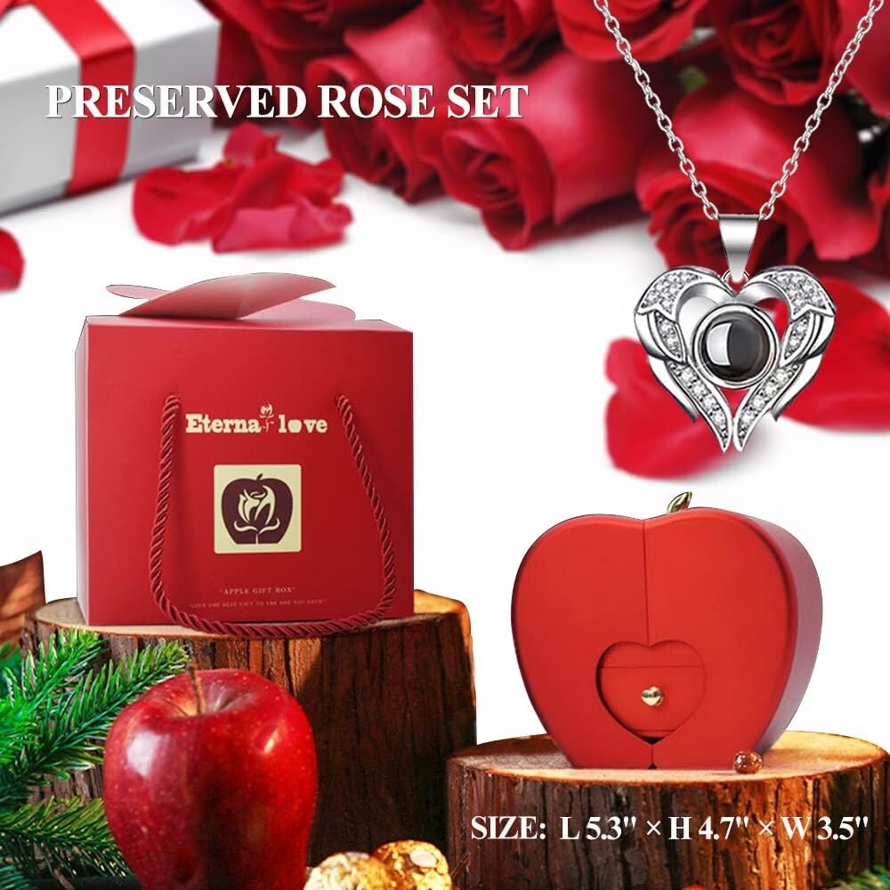 Unique Valentine's Gift: Real Rose & 100 Languages 'I Love You' Pendant Necklace