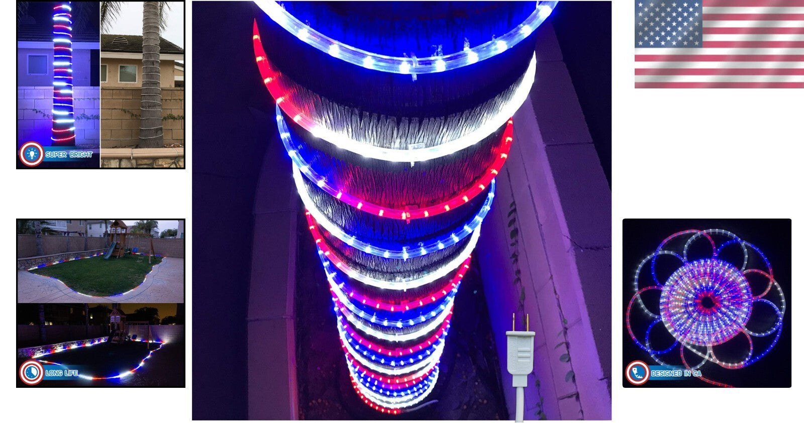 50ft Waterproof LED Rope Lights - Perfect for 4th of July, Christmas & Weddings