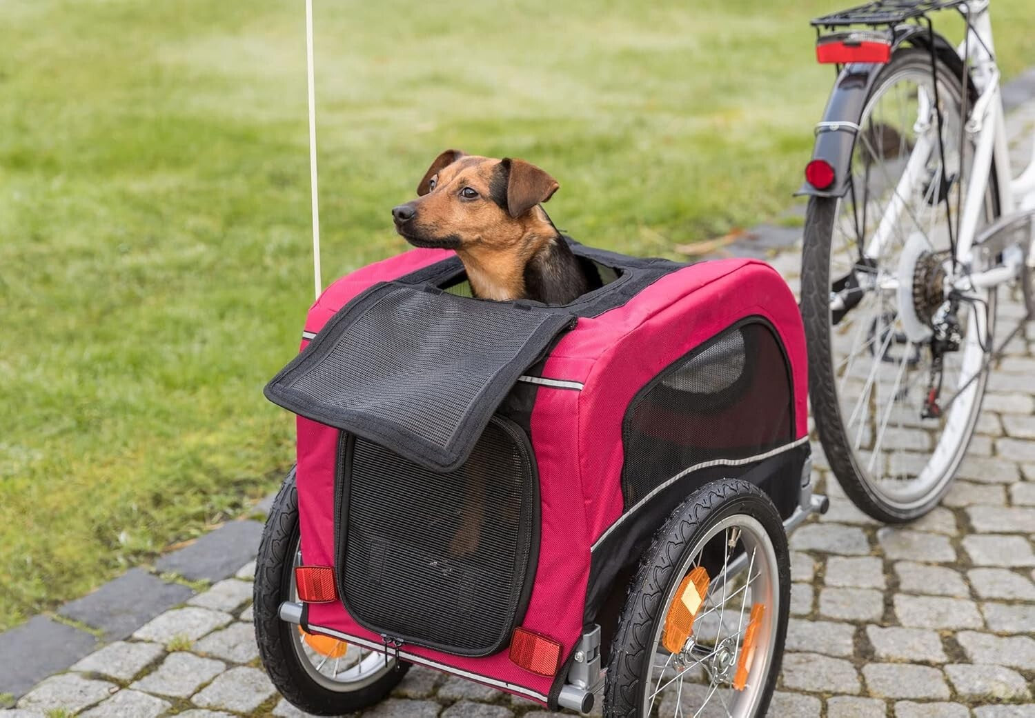 Dog Bike Trailer for Small Dogs Up to 33 lbs - Safety and Comfort in Red