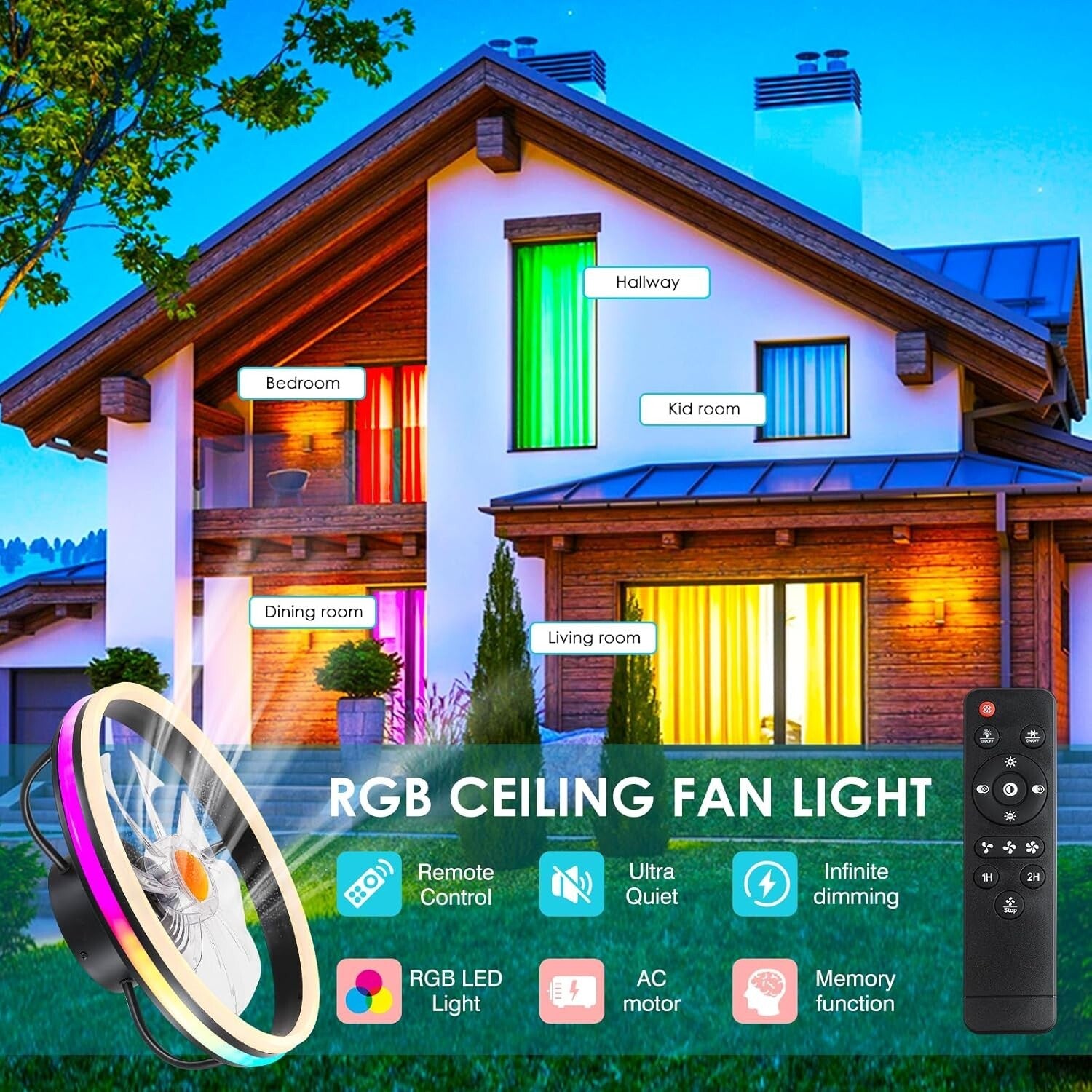 Dimmable LED 16" Ceiling Fan with Remote - Stylish Flush Mount for Every Room