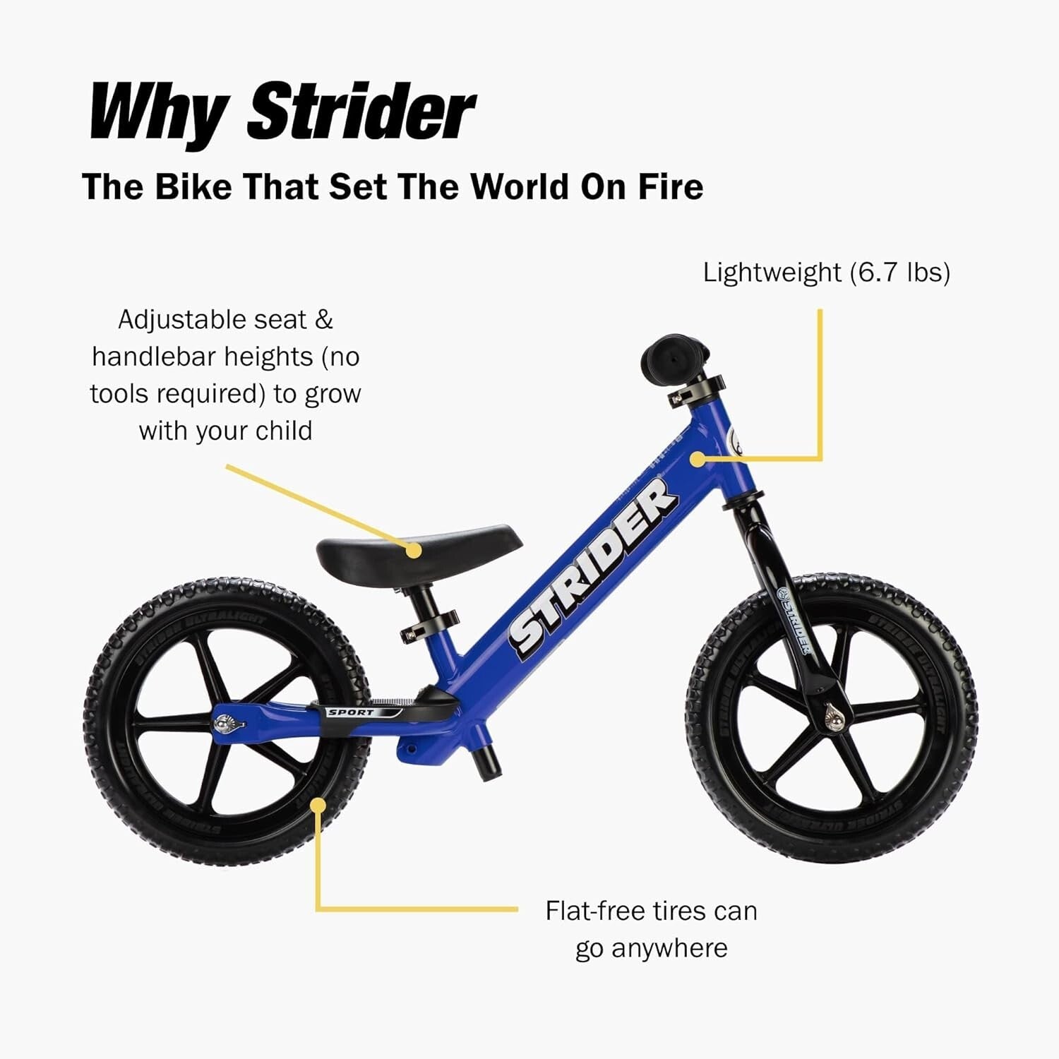 Blue 12" Balance Bike for Toddlers - Padded Seat, Mini Grips & Flat-Free Tires