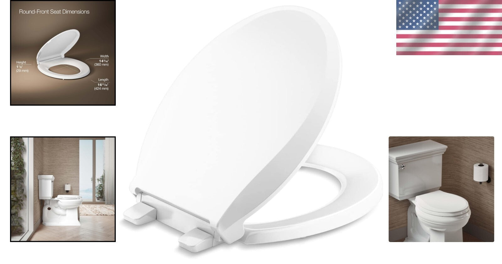 Durable Polypropylene Toilet Seat with Quick-Release Hinges - White Round Design
